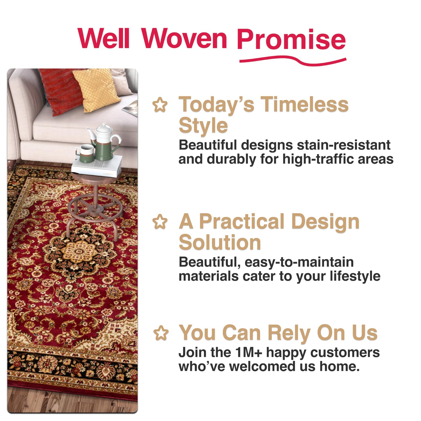 Well Woven Barclay Collection Medallion Kashan Red 5x7 (5'3" x 7'3") Area Rugs - Stain & Fade Resistant - Perfect Red Rug for Living Room, Bedroom, or Dining Room