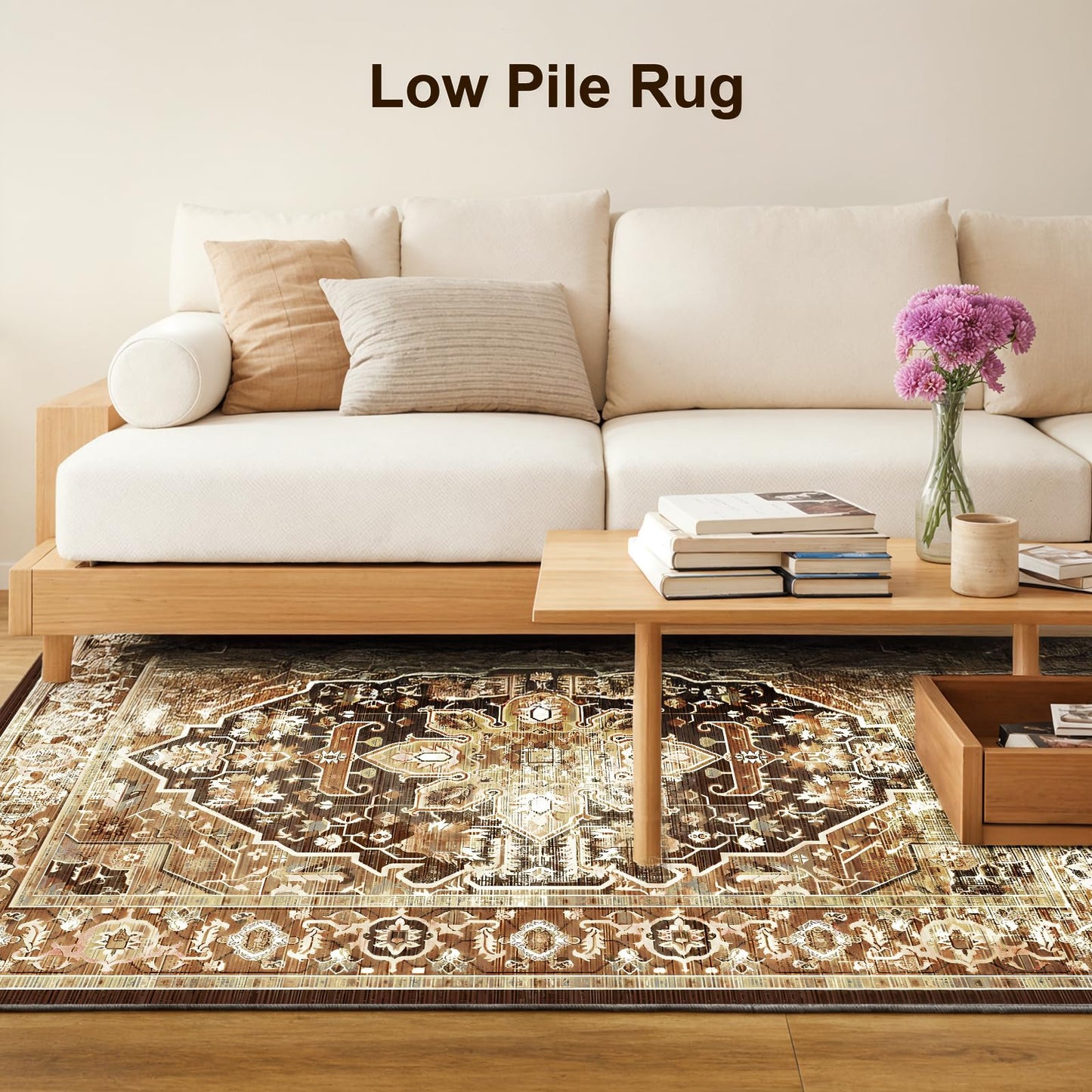 Blivonta Washable Area Rugs for Living Room Bedroom, 9x12 Large Luxury Accent Throw Carpet for Kitchen Dining Room Home Office, Boho Vintage Retro Non-Slip Laundry Dining Room Mat