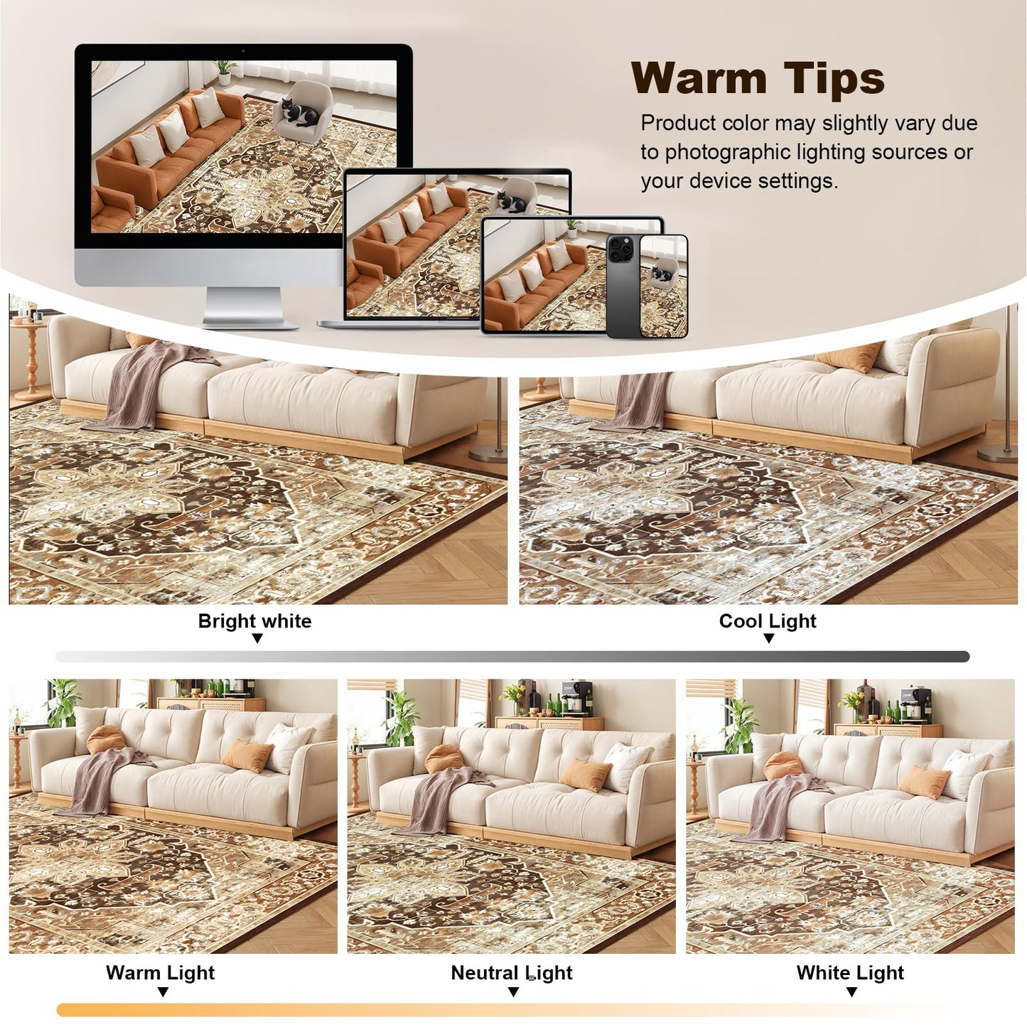 Blivonta Washable Area Rugs for Living Room Bedroom, 9x12 Large Luxury Accent Throw Carpet for Kitchen Dining Room Home Office, Boho Vintage Retro Non-Slip Laundry Dining Room Mat