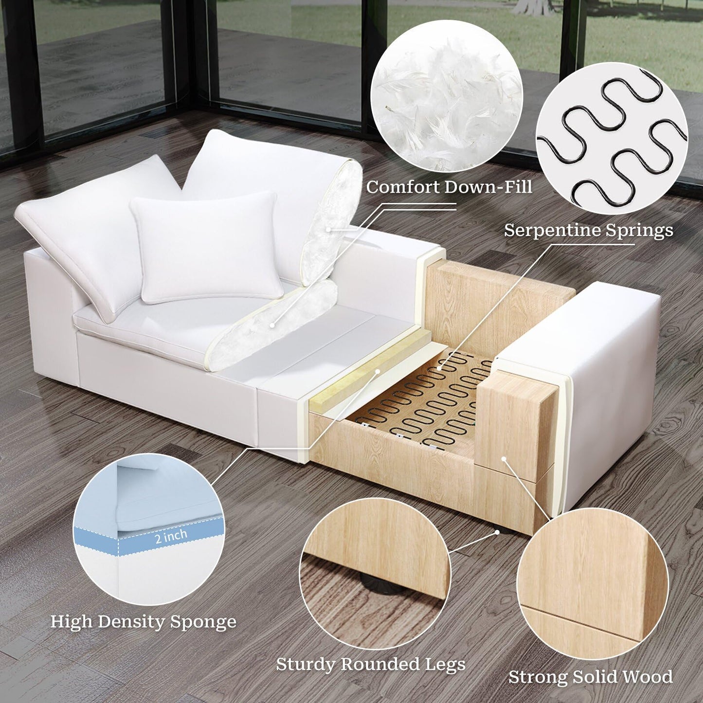 Intuition Decor Cloud Modular Sectional Sofa, 2 Seat Down Filled Sofa 78.6" Minimalist Sofa,Cover Washable and Replaceable Couches for Living Room,Sectional Sofa Deep Seat White