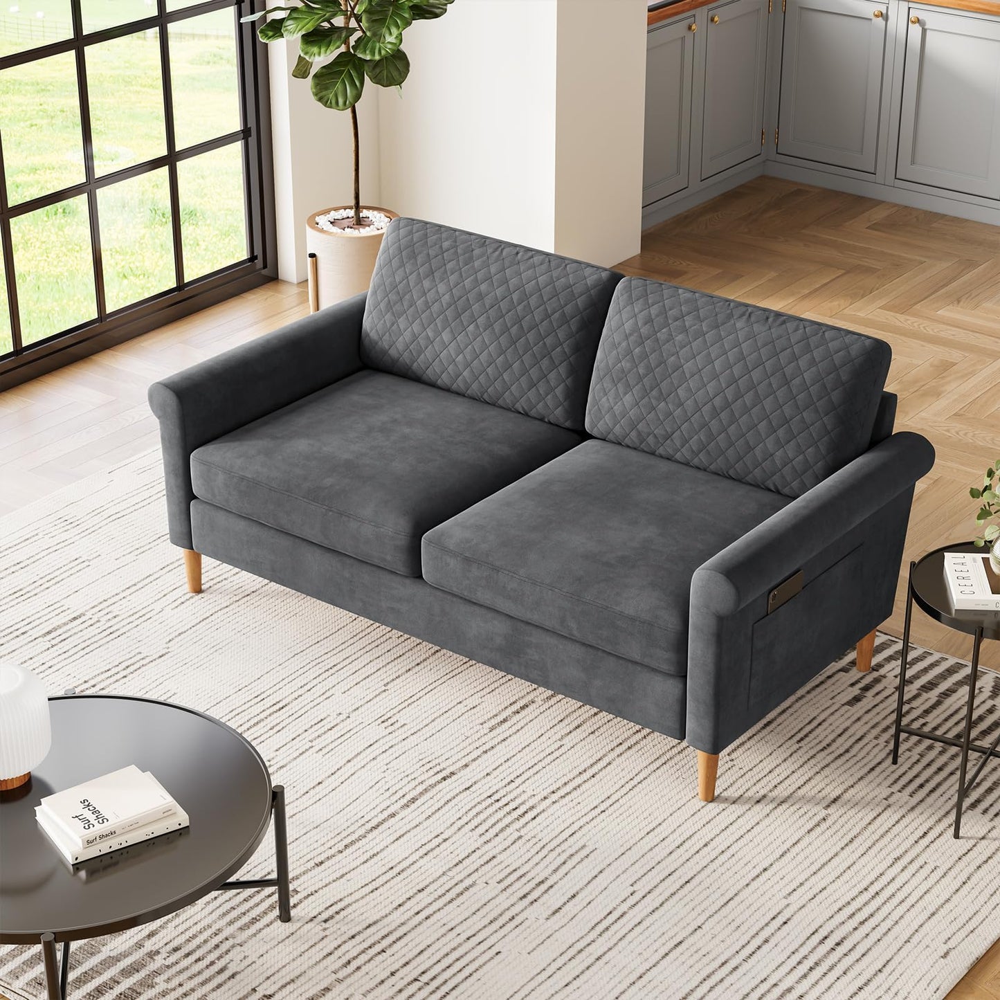 Vesgantti 65" Gray Loveseat, Comfy Mid-Century Modern 2-Seat Sofa, No-Tool Assembly Small Couch for Living Room & Bedroom