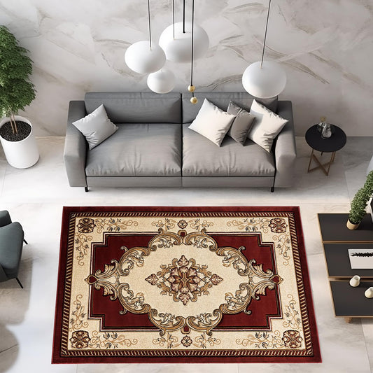 8x10 Area Rugs Large Boho Glamour Thick Plush Oriental Rug Traditional Carpet Floral Medallion Rugs for Living Room and Bedroom Floor Burgundy