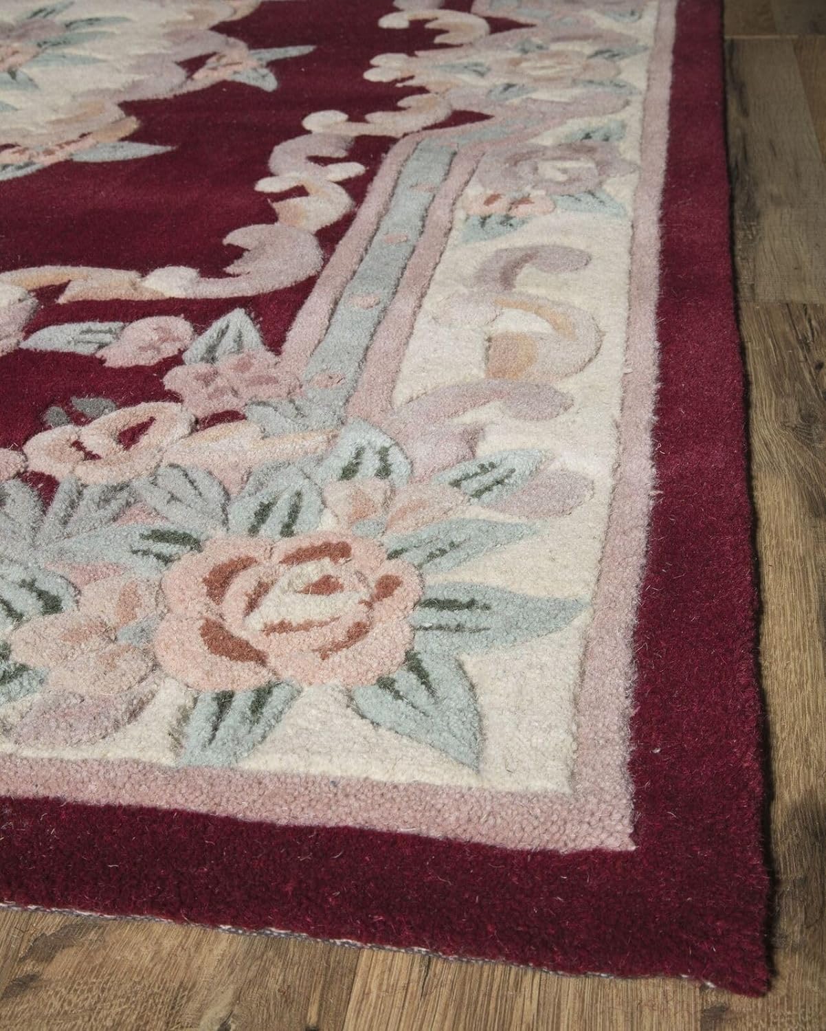 Handmade Premium Area Rug Aubusson Design, Luxury Wool Crafted Non- Slip Bedroom Rug, Dining Room, Hallway Entryway Carpet, Woolen for Accent (Red E5, 9X12 feet)