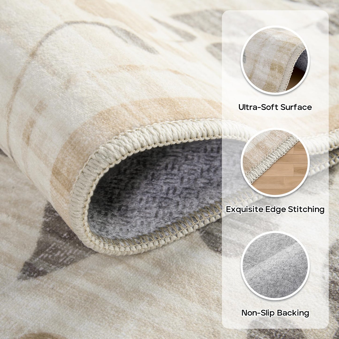 8x10 Area Rugs Washable Rug: Lagre Boho Living Room Rug Soft Anti-Skid Thin Carpet Indoor Floor Non-Shedding Neutral Floral Carpets for Bedroom Dining Room Farmhouse Nursery Pink