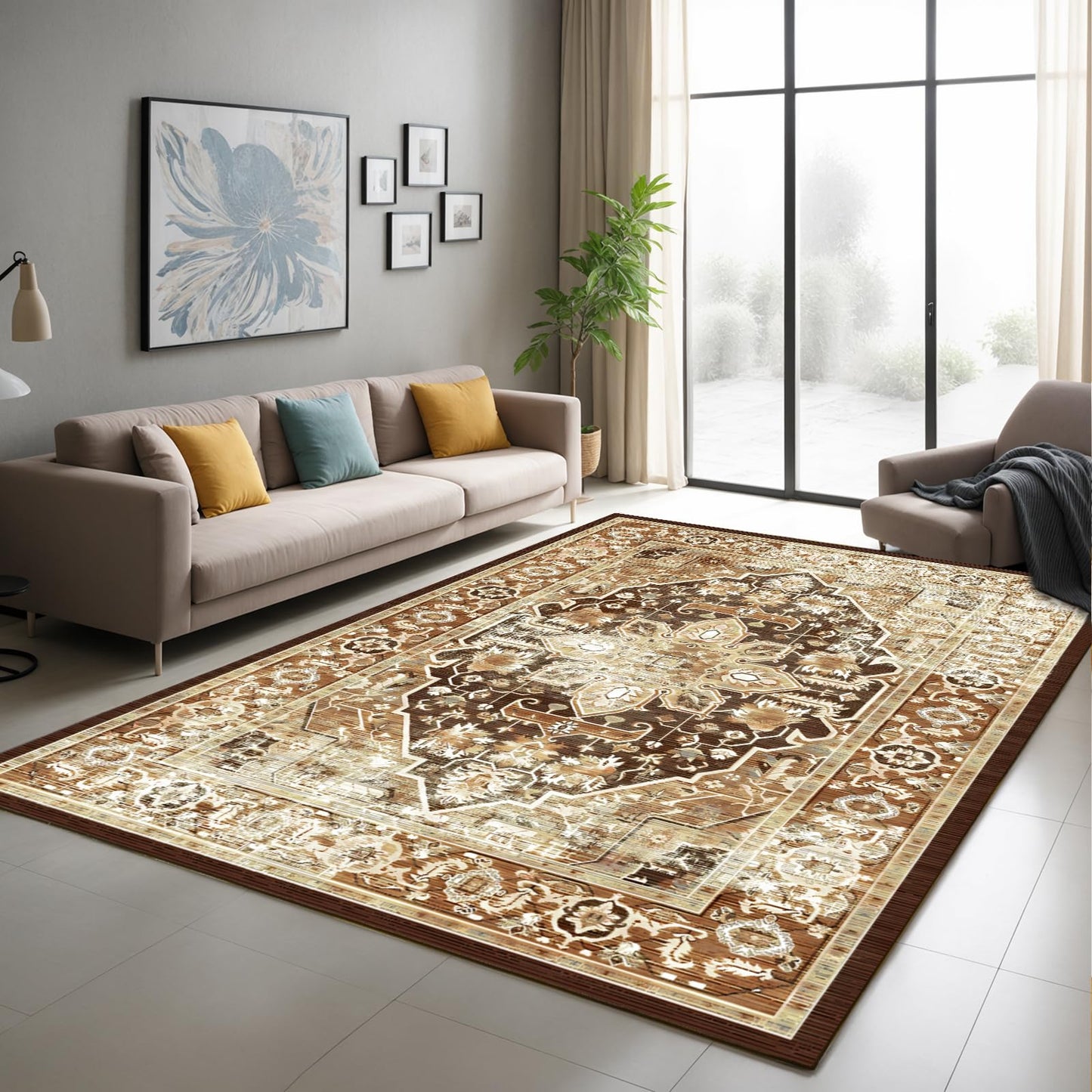 Blivonta Washable Area Rugs for Living Room Bedroom, 9x12 Large Luxury Accent Throw Carpet for Kitchen Dining Room Home Office, Boho Vintage Retro Non-Slip Laundry Dining Room Mat