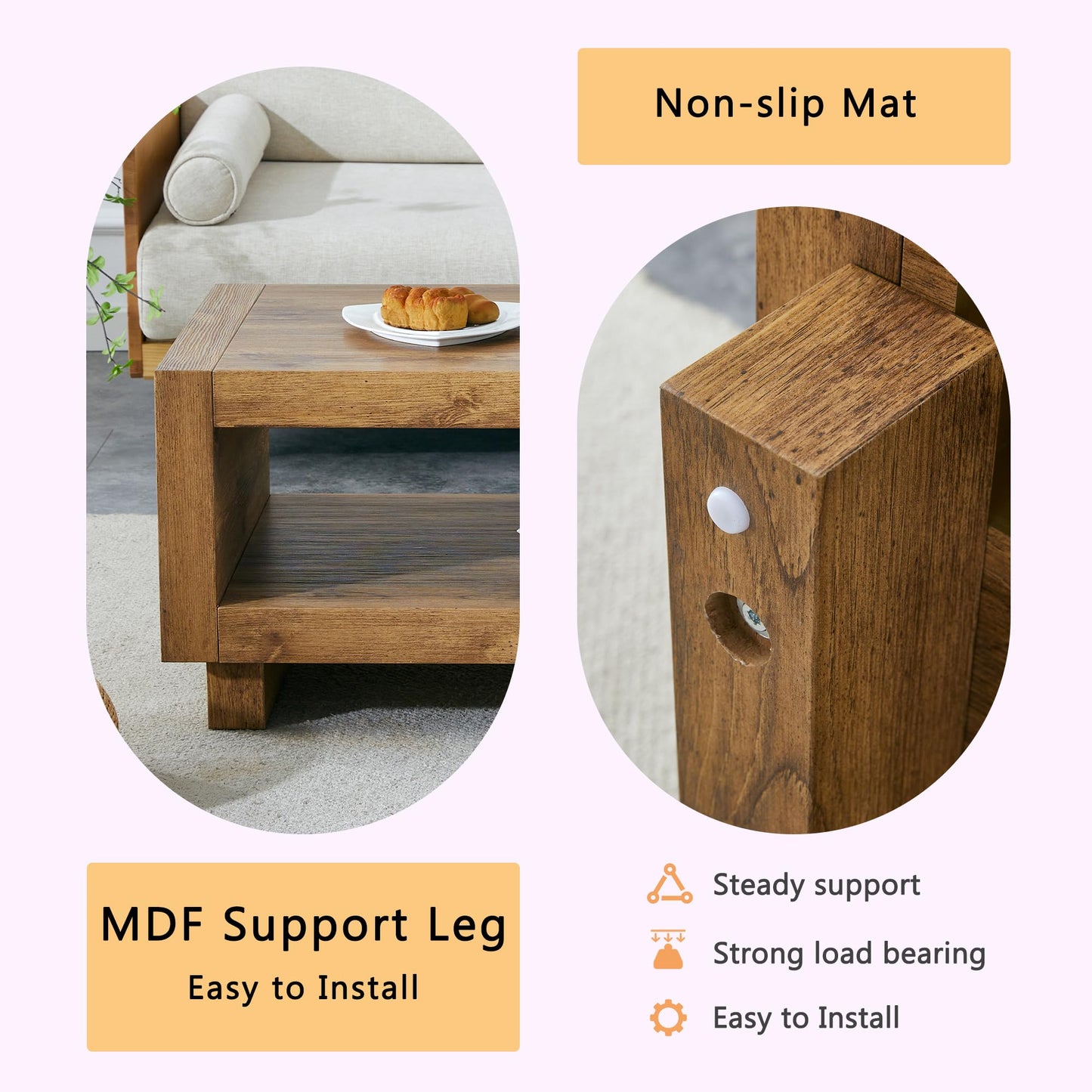 Rectangular Coffee Table with Storage for Living Room,47.2" Rustic Natural Wood Coffee Table with Storage,2-Tier Modern Farmhouse Center Tables, Modern Wood Center Table,Farmhouse Tea Table