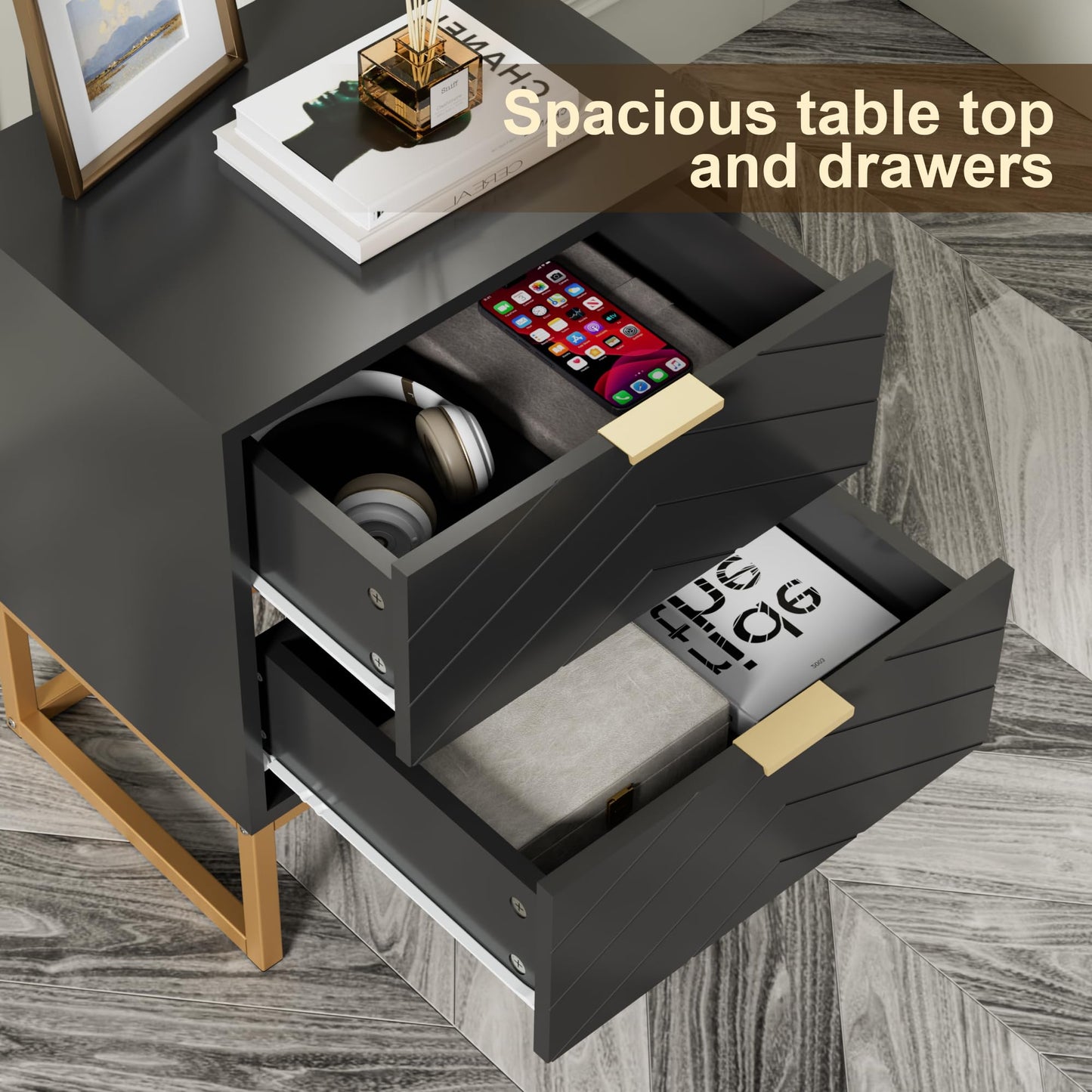 Scurrty Modern Nightstands, 2 Drawer End Table, Small Chest of Drawers, Nightstand Set of 1 for Bedroom,Dressers for Living Room, Bedroom (Black, Single)