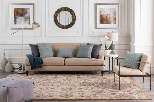 Mark&Day Wool Rugs, 8x10 Eckville Traditional Medium Gray Area Rug, Cream Yellow Blue Carpet for Living Room, Bedroom or Kitchen (7'6" x 9'6")