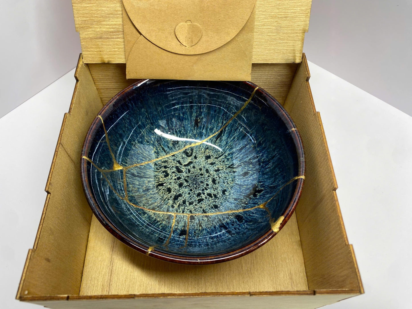 Sapphire Glaze Kintsugi Bowl – Ceramic Art - Embracing Beauty in Imperfection (6.3" x 2.75")