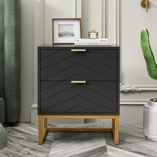 Scurrty Modern Nightstands, 2 Drawer End Table, Small Chest of Drawers, Nightstand Set of 1 for Bedroom,Dressers for Living Room, Bedroom (Black, Single)