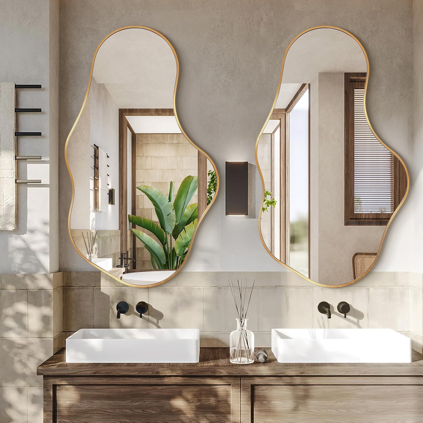 Dorlicecass Irregular Wall Mirror - Wall Mirrors Decorative 22"x 36" Asymmetrical Abstract Mirror Aviation Aluminum Alloy Frame Unique for Bathroom, Bedroom, Living Room, Cloakroom, Entryway Gold