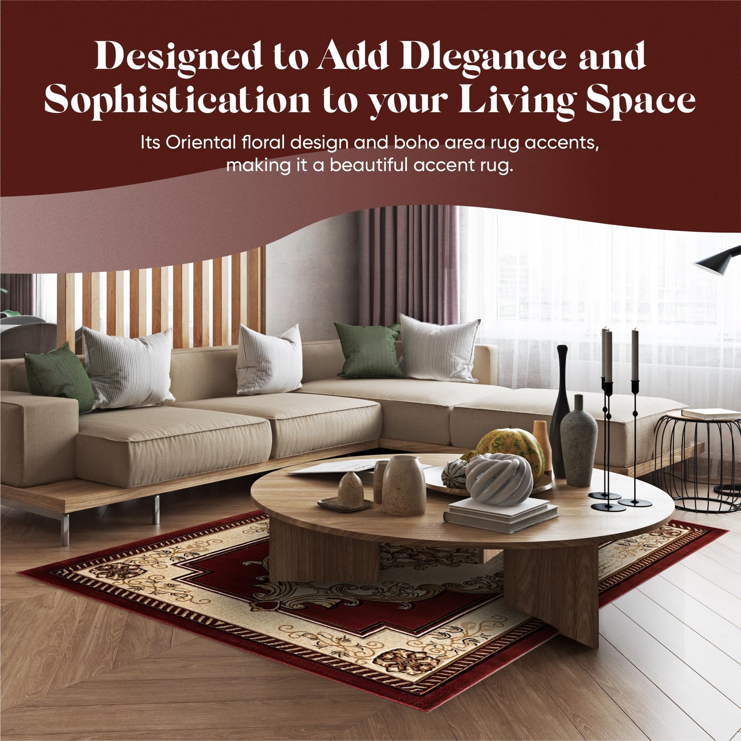 8x10 Area Rugs Large Boho Glamour Thick Plush Oriental Rug Traditional Carpet Floral Medallion Rugs for Living Room and Bedroom Floor Burgundy