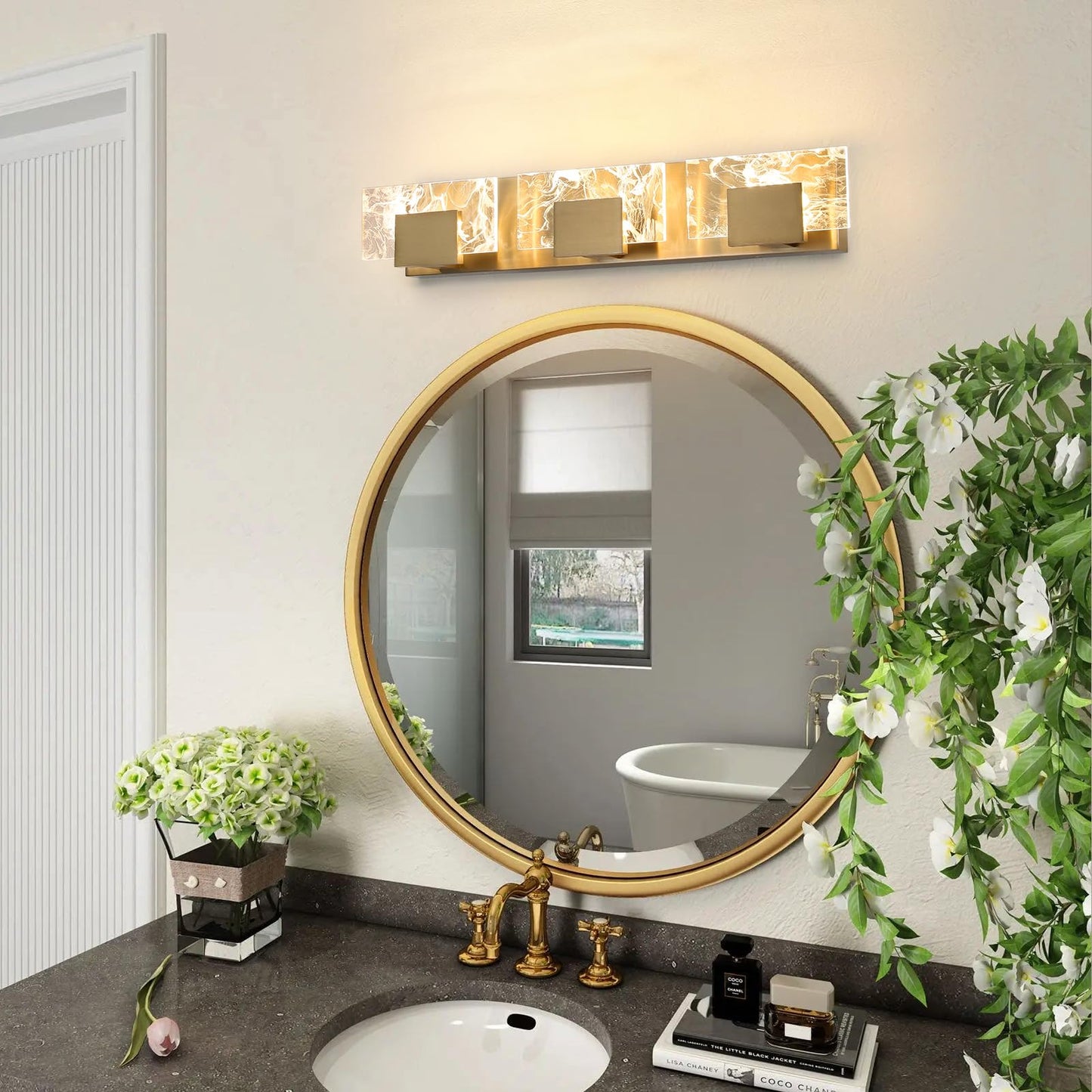 HAHZT LED Bathroom Vanity Light: 24 inch Brushed Gold Acrylic Modern Lighting Fixtures - 3 Lights Contemporary Smoke Design Wall Lights Fixture Over Mirror 3000K