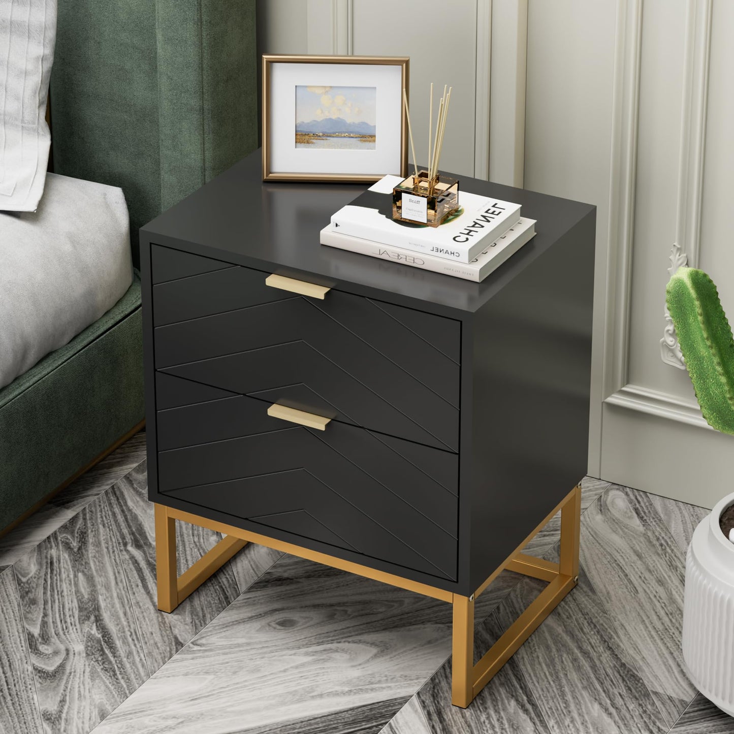 Scurrty Modern Nightstands, 2 Drawer End Table, Small Chest of Drawers, Nightstand Set of 1 for Bedroom,Dressers for Living Room, Bedroom (Black, Single)