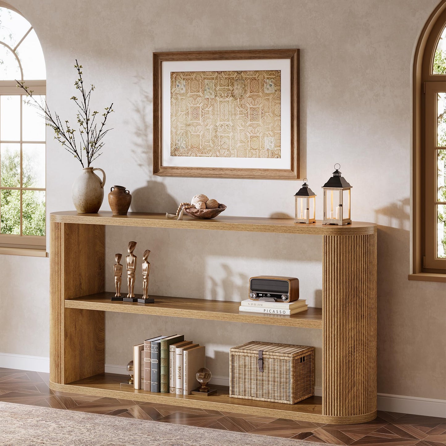 Tribesigns 63-Inch Console Table, Farmhouse Entryway Table with 3-Tier Open Shelf, Narrow Wooden Behind The Couch for Entryway, Living Room, Hallway