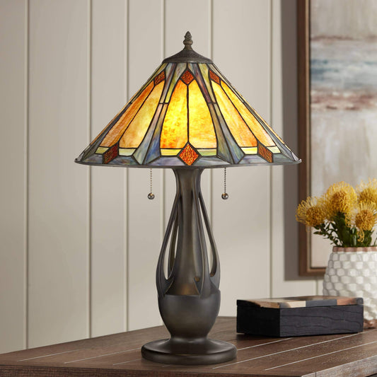 Robert Louis Tiffany Gerald Traditional Mission Tiffany Style Accent Table Lamp 23" High Deep Metallic Antique Art Glass Shade Decor for Living Room Bedroom House Bedside Nightstand Home Office