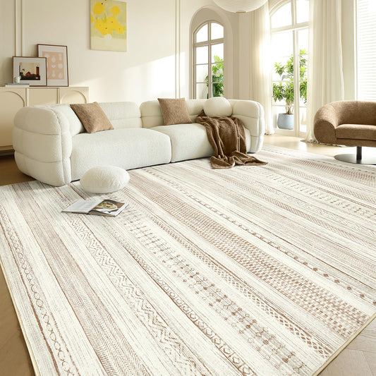 Boraya Area Rugs for Living Room: 8x10 Washable Boho Rug for Bedroom Large Neutral Bohemian Moroccan Farmhouse Geometric Dining Room Rugs Ultra Soft Floor Carpet Indoor for Home Office - Brown