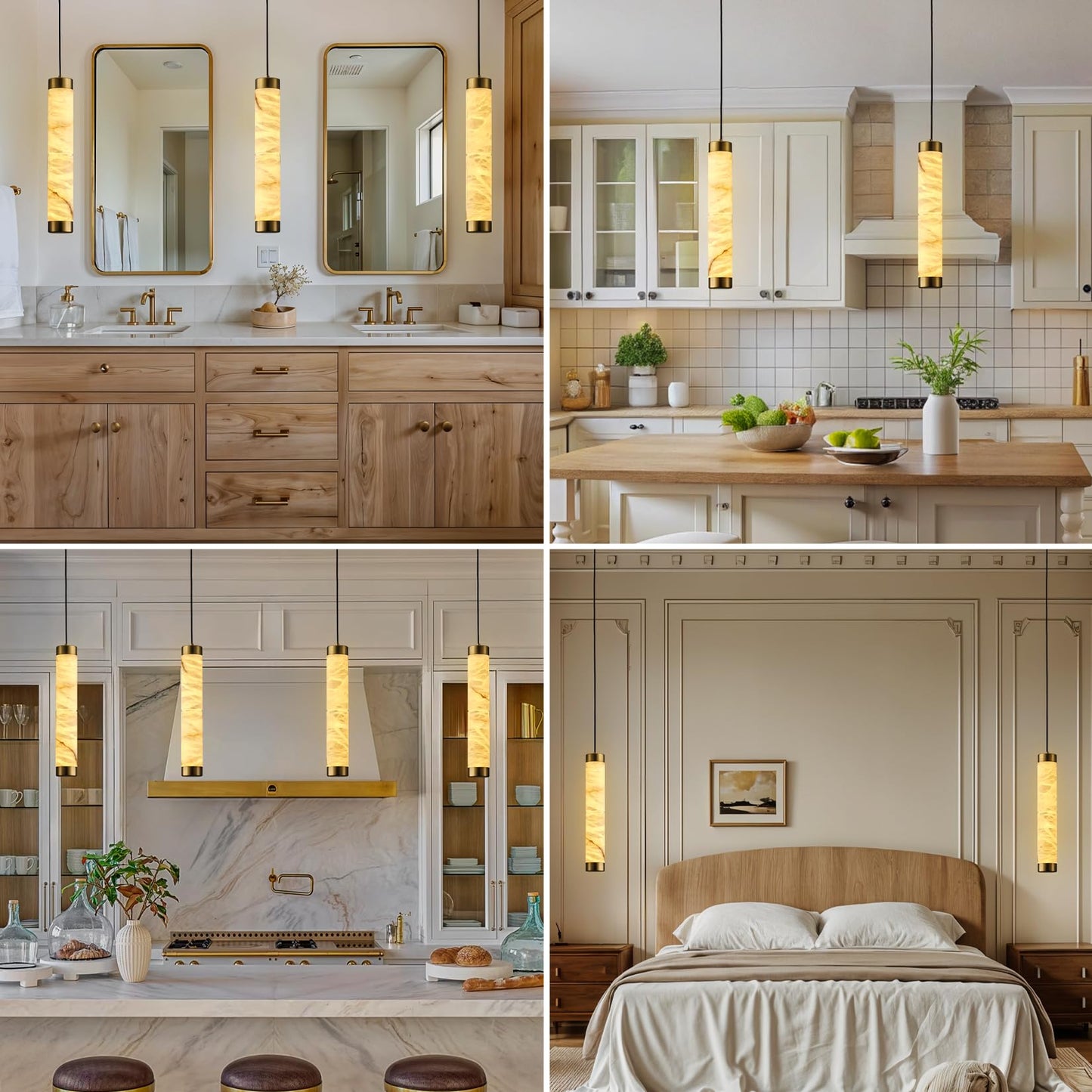 OSRoyce 20" Alabaster Pendant Lights, Natural Marble Cylinder Brass Pendant Light, Adjustable Modern Ceiling Light Fixtures for Kitchen Island, Dining Room, Bedroom, Living Room, Bathroom