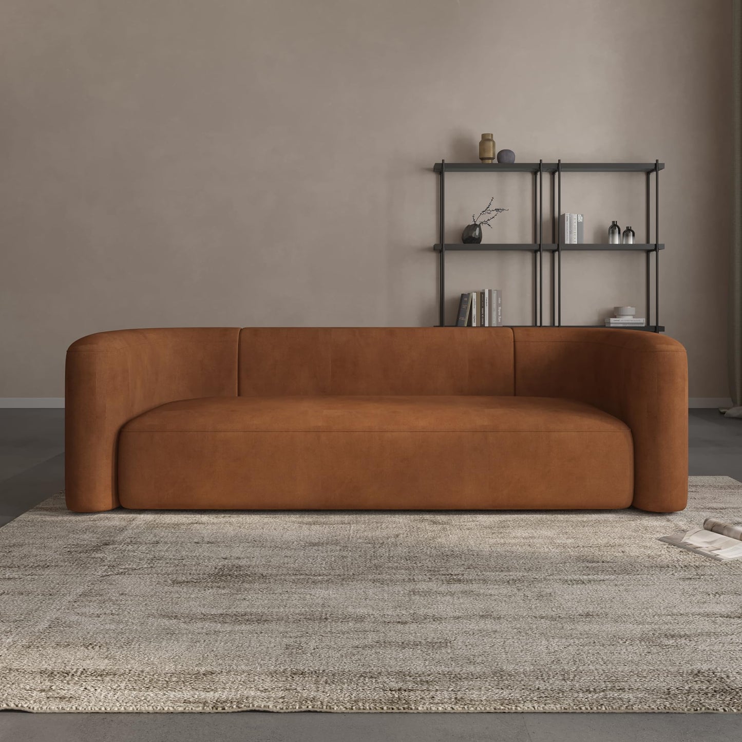 Acanva Luxury Modern Tight Curved Back Velvet Sofa, Minimalist Style Comfy Couch for Living Room Apartment, 3 Seater, Tangerine