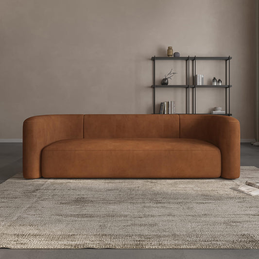 Acanva Luxury Modern Tight Curved Back Velvet Sofa, Minimalist Style Comfy Couch for Living Room Apartment, 3 Seater, Tangerine