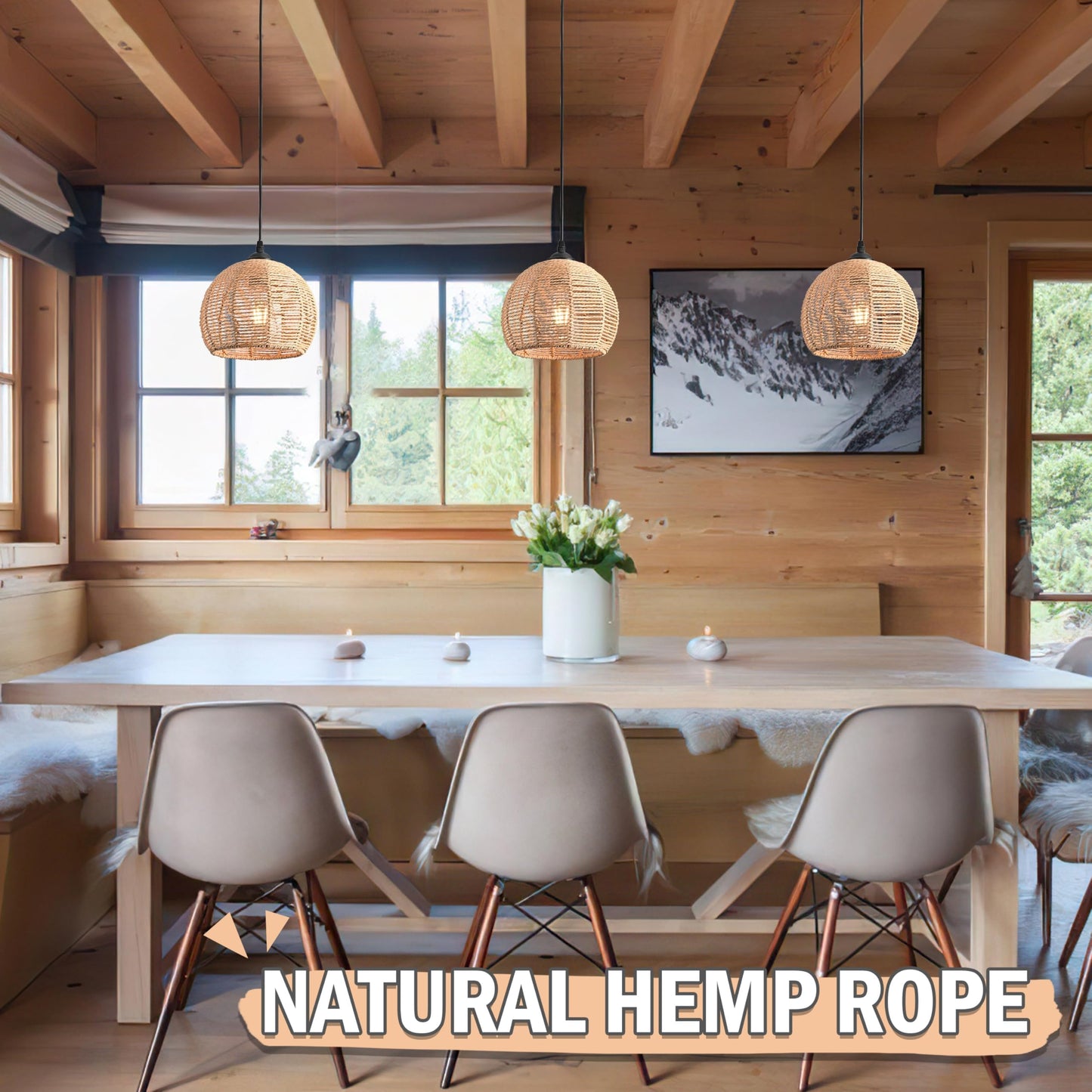 AyshwillDec 3 Pack Wicker Pendant Light Natural Woven Pendant Light Boho Chandelier Light Fixture Dome Rustic Farmhouse Pendant Lights Rattan Light Fixture for Dining Room Kitchen Island (Bulb Incl.)