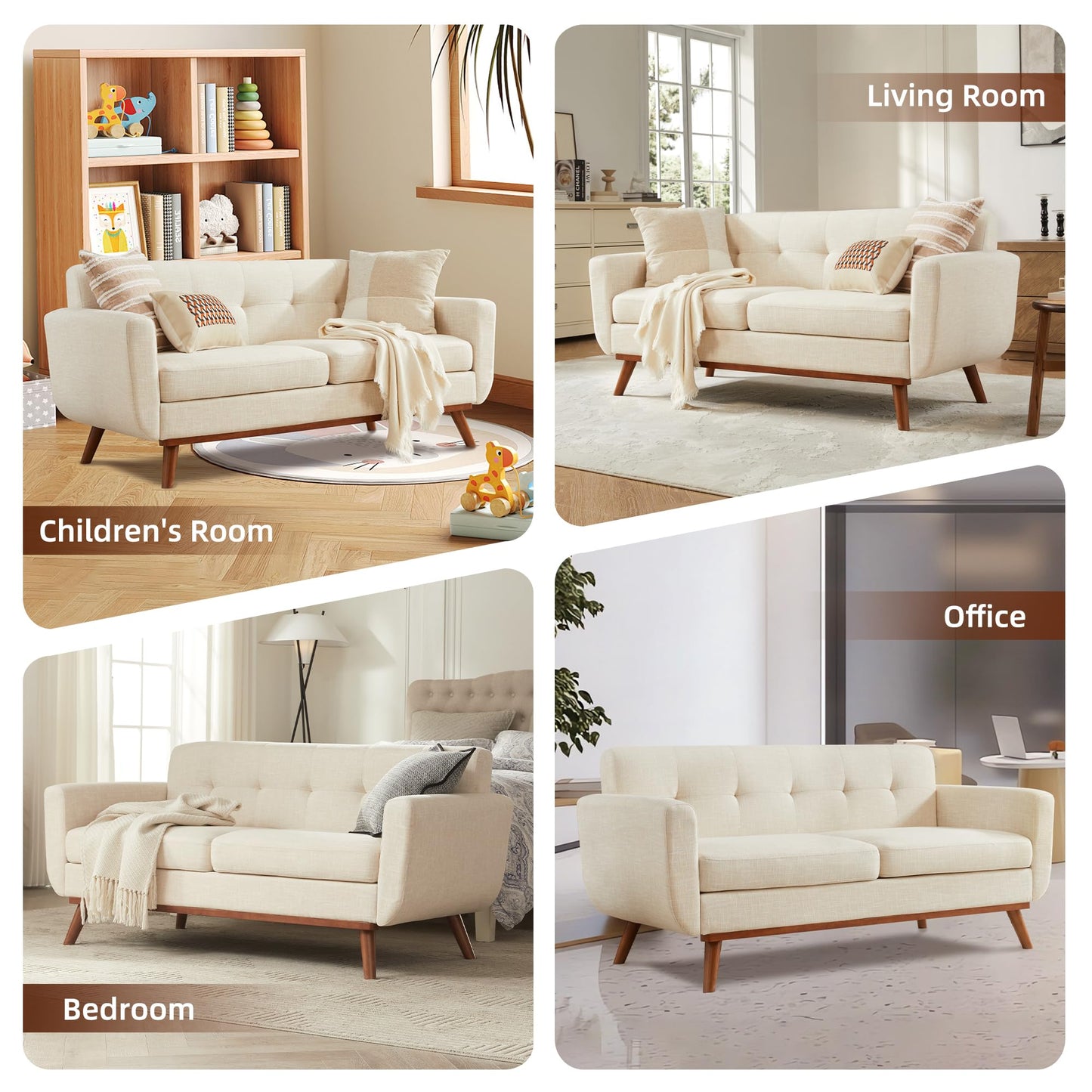 Kingfun 65.2" W Loveseat Sofa, Mid Century Modern Decor Love Seat Couches for Living Room, Button Tufted Upholstered Furniture, Solid & Easy to Install Small Couch for Bedroom Office Apartment, Beige