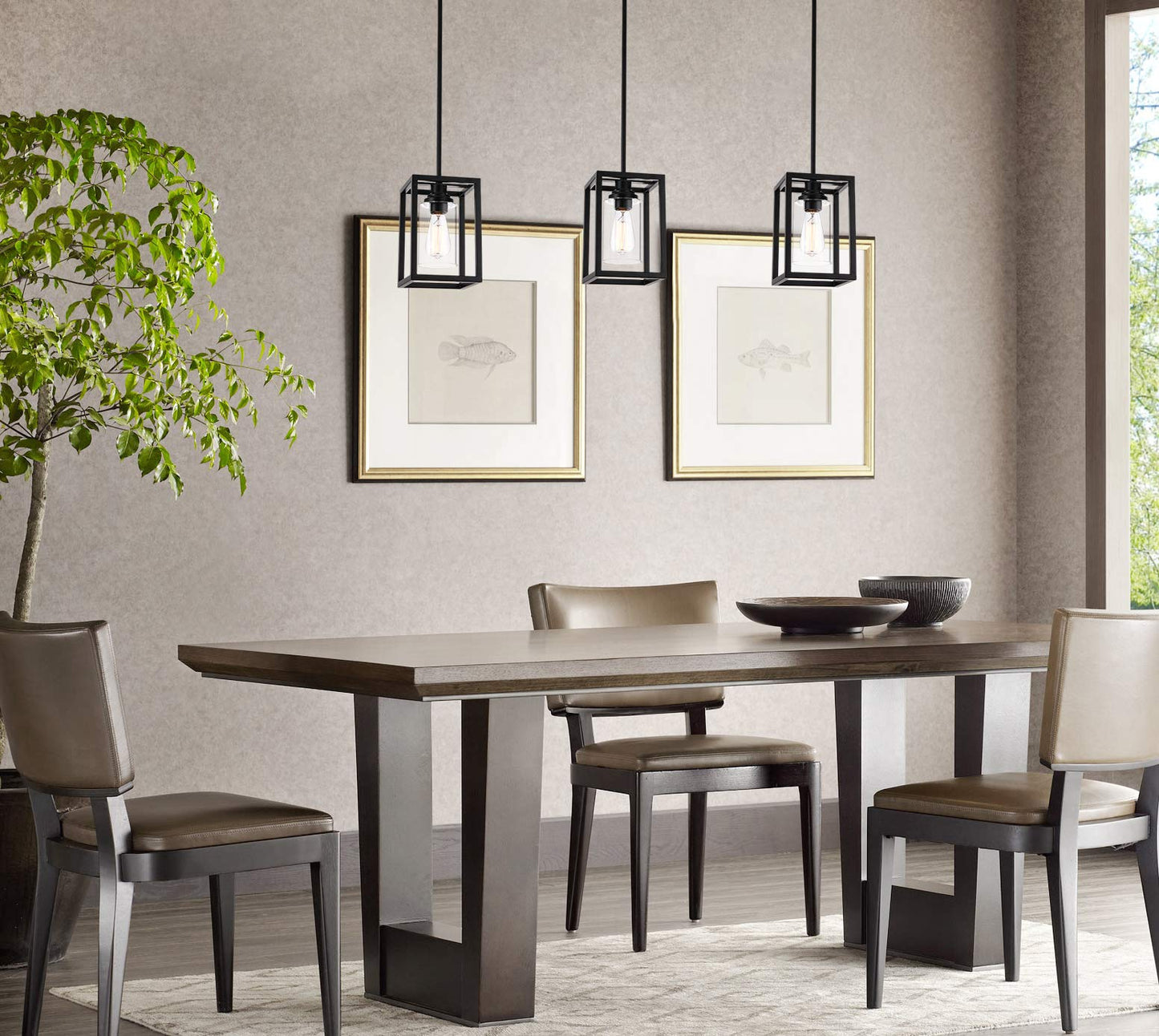 Kitchen Pendant Lighting Over Island, 1-Light Matte Black Farmhouse Pendant Light Fixtures, Rectangle Linear Metal Hanging Lighting Fixture with Clear Glass Shade for Dining Room Entryway Hallway