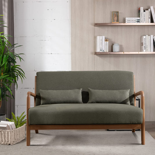 INZOY 50" Love seat Sofa 2 Seat Mid Century Modern Accent Chair, Uplostered 2 Person Couch Loveseat for Small Place Bedroom Office, Wood Frame and Attached 2 Waist Cushions, Green