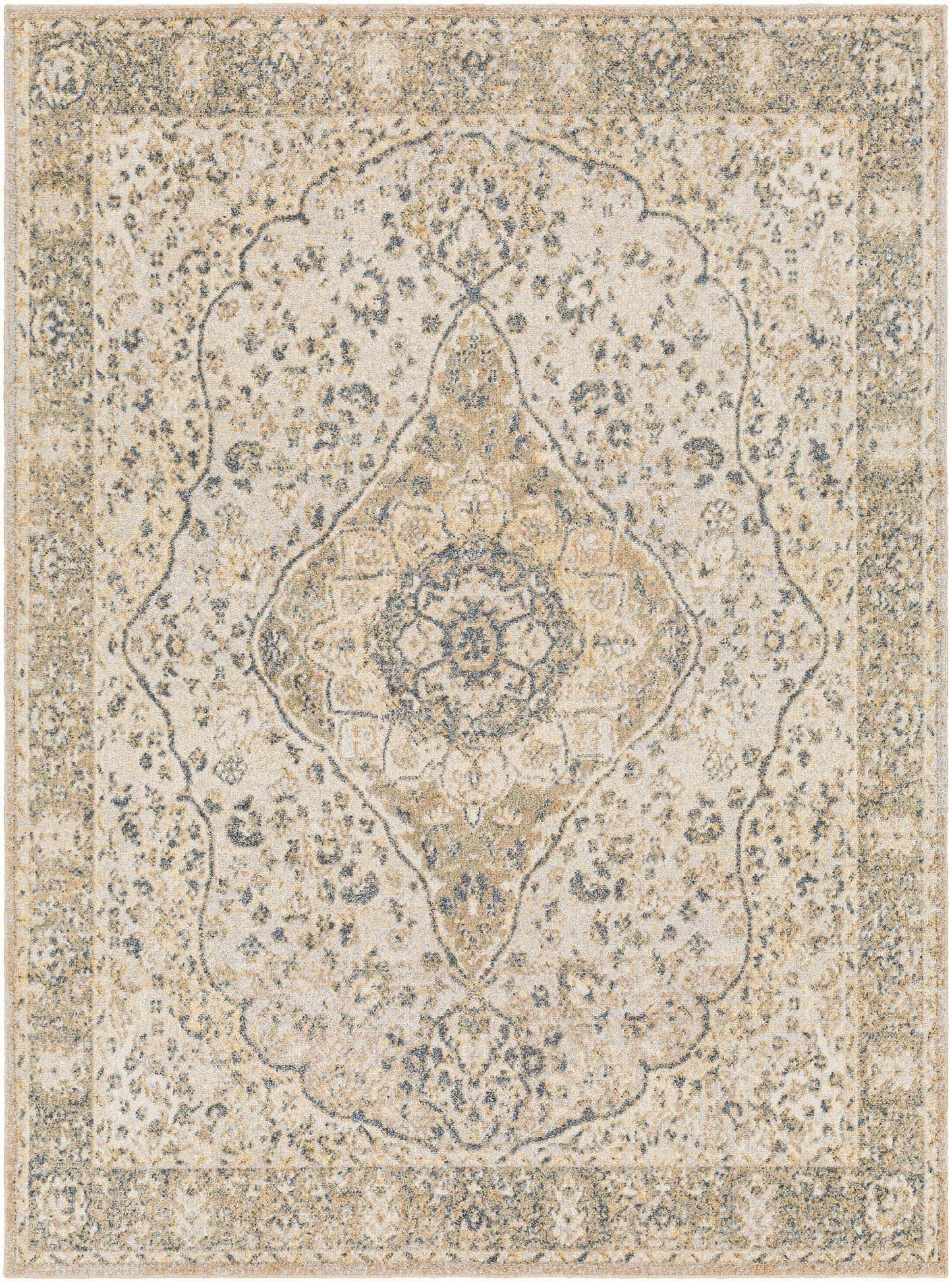 Mark&Day Washable Rugs, 6x9 Eminence Traditional Camel Area Rug, Brown Beige Yellow Carpet for Living Room, Bedroom or Kitchen (6'7" x 9', Machine Washable)