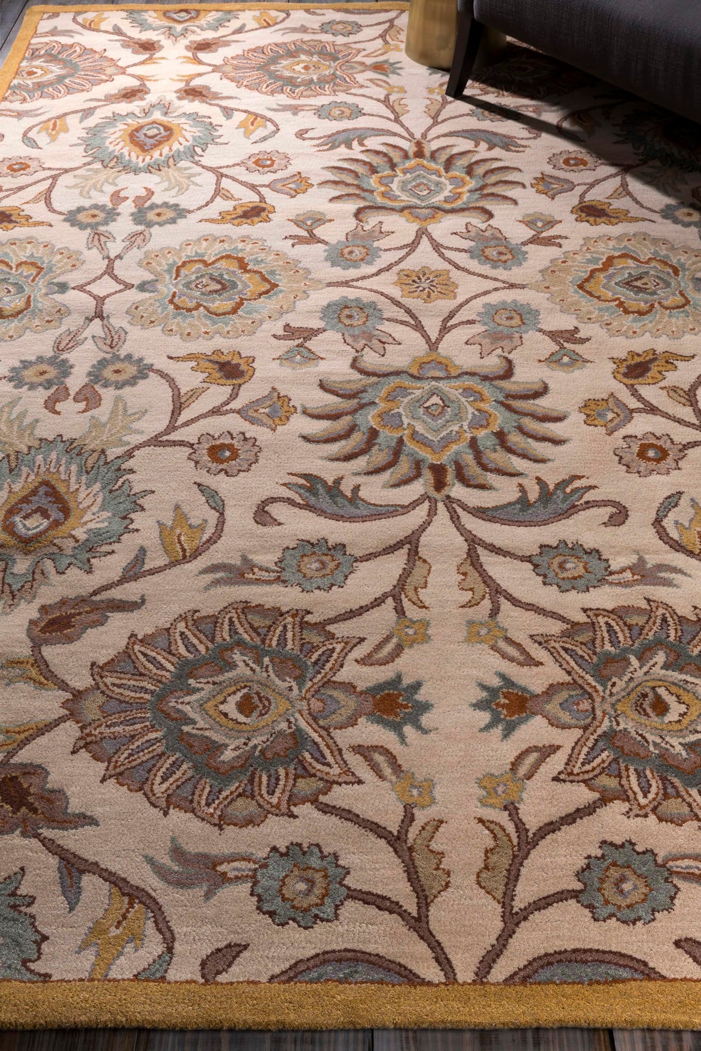 Mark&Day Wool Rugs, 8x10 Eckville Traditional Medium Gray Area Rug, Cream Yellow Blue Carpet for Living Room, Bedroom or Kitchen (7'6" x 9'6")