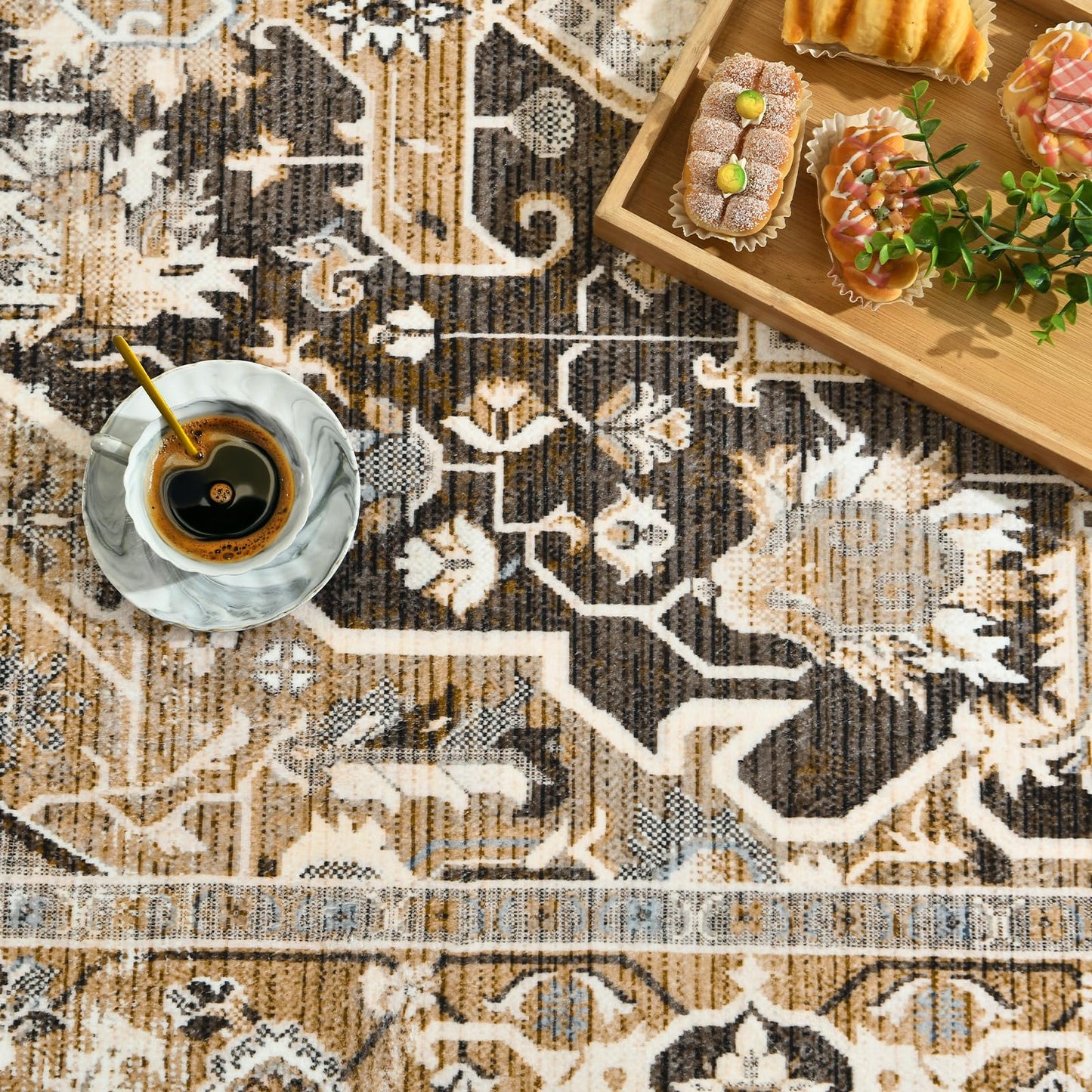 Blivonta Washable Area Rugs for Living Room Bedroom, 9x12 Large Luxury Accent Throw Carpet for Kitchen Dining Room Home Office, Boho Vintage Retro Non-Slip Laundry Dining Room Mat