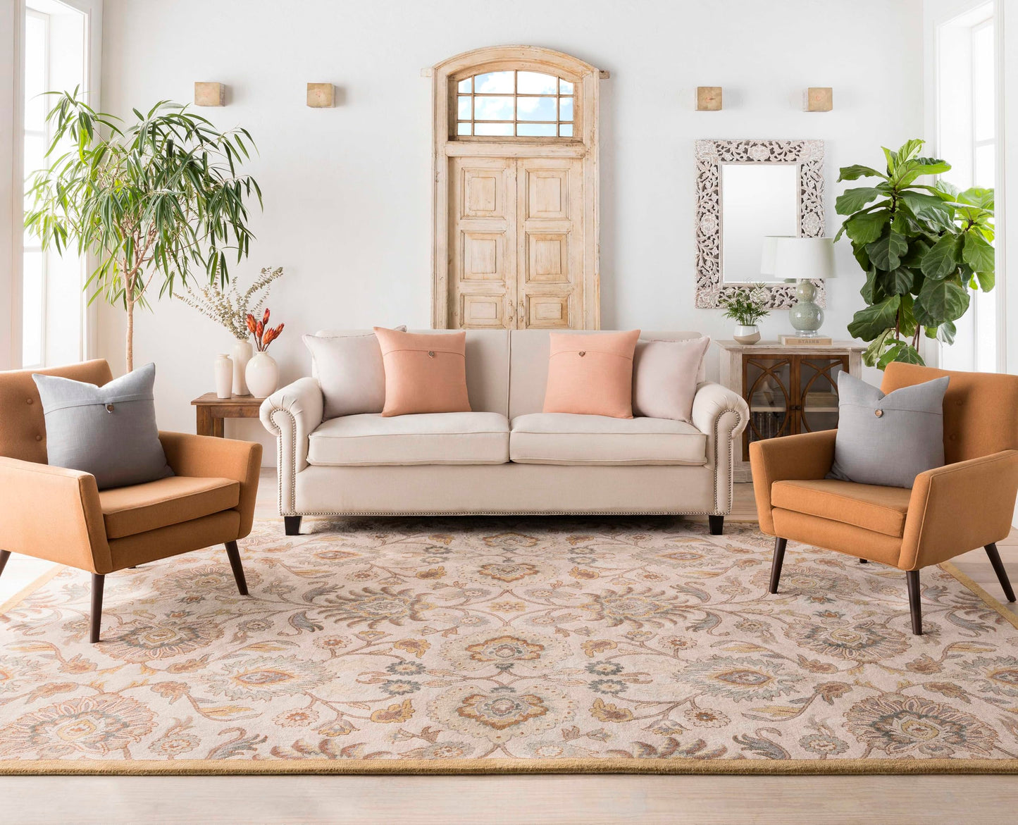 Mark&Day Wool Rugs, 8x10 Eckville Traditional Medium Gray Area Rug, Cream Yellow Blue Carpet for Living Room, Bedroom or Kitchen (7'6" x 9'6")
