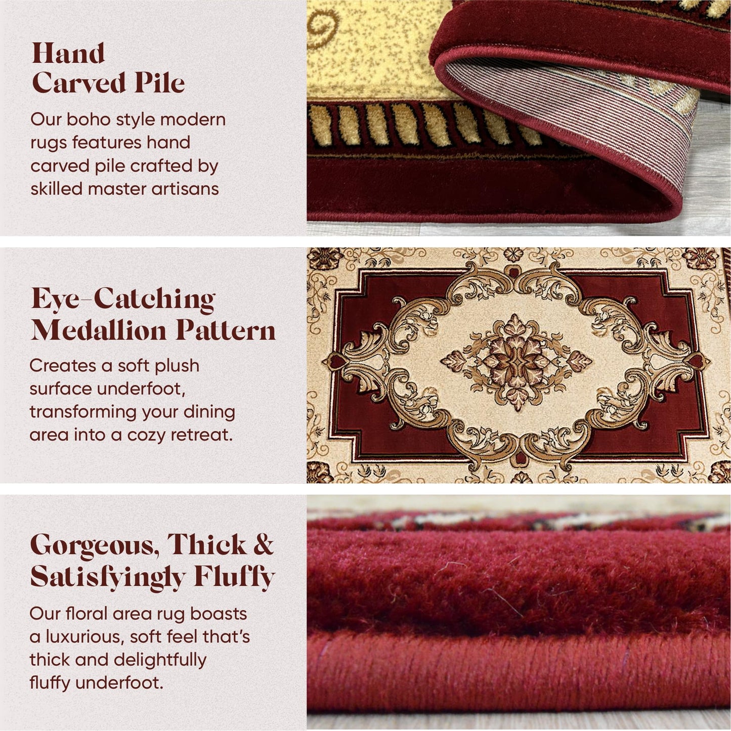 8x10 Area Rugs Large Boho Glamour Thick Plush Oriental Rug Traditional Carpet Floral Medallion Rugs for Living Room and Bedroom Floor Burgundy