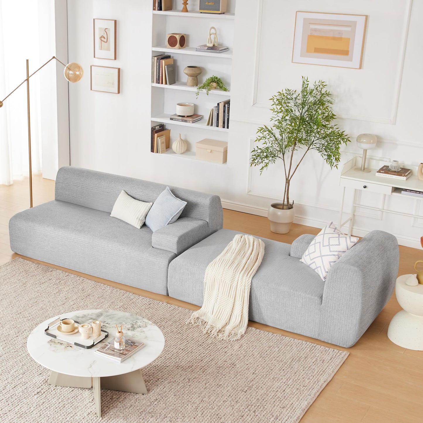 Huatean Home 107” Modular Sectional Sofa, Modern Sofa Couch for Living Room, High Density Sponges Cloud Couch Sectional, L-Shape Couches for Living Room, LightGrey