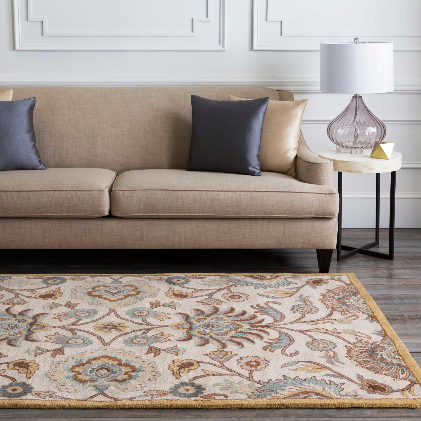 Mark&Day Wool Rugs, 8x10 Eckville Traditional Medium Gray Area Rug, Cream Yellow Blue Carpet for Living Room, Bedroom or Kitchen (7'6" x 9'6")