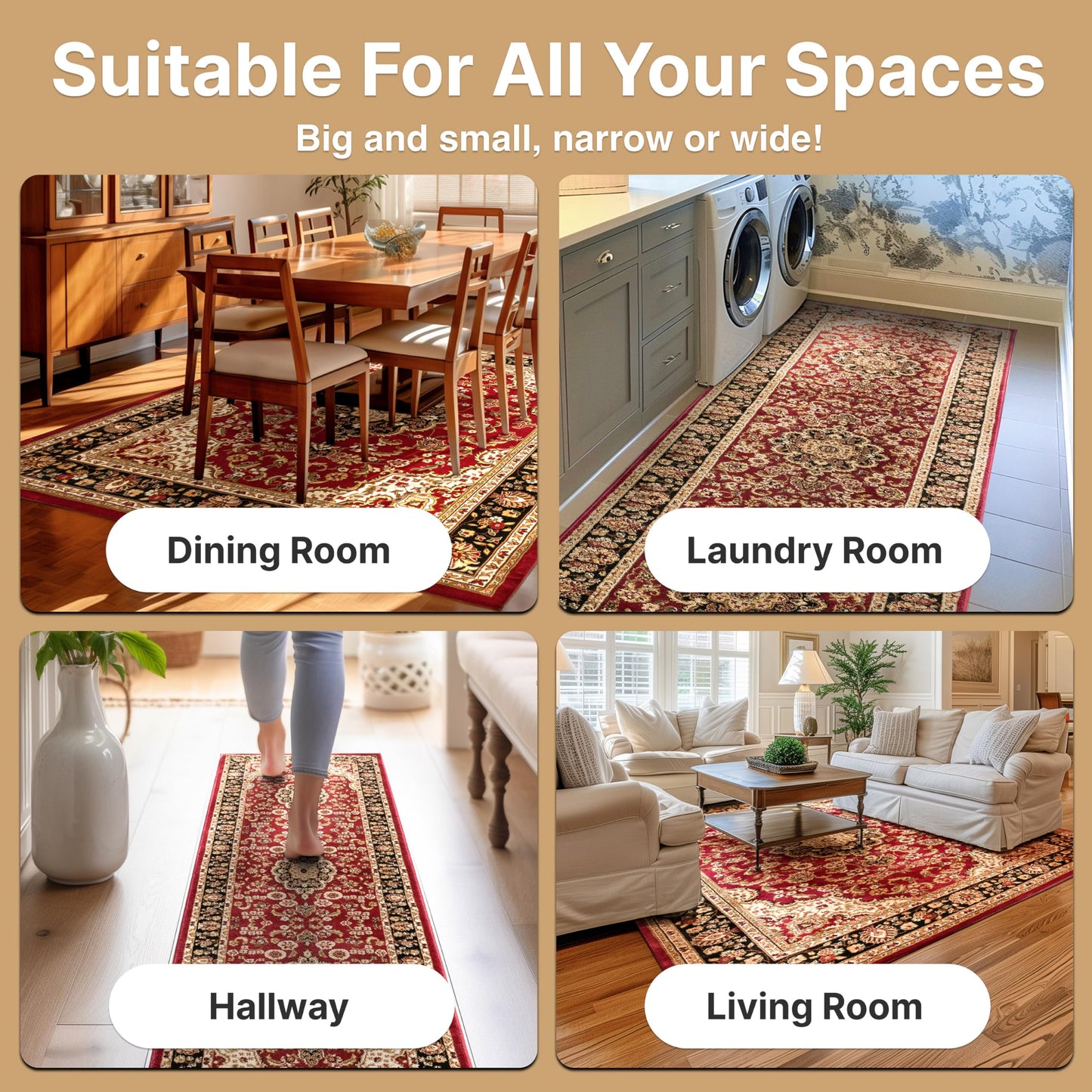 Well Woven Barclay Collection Medallion Kashan Red 5x7 (5'3" x 7'3") Area Rugs - Stain & Fade Resistant - Perfect Red Rug for Living Room, Bedroom, or Dining Room