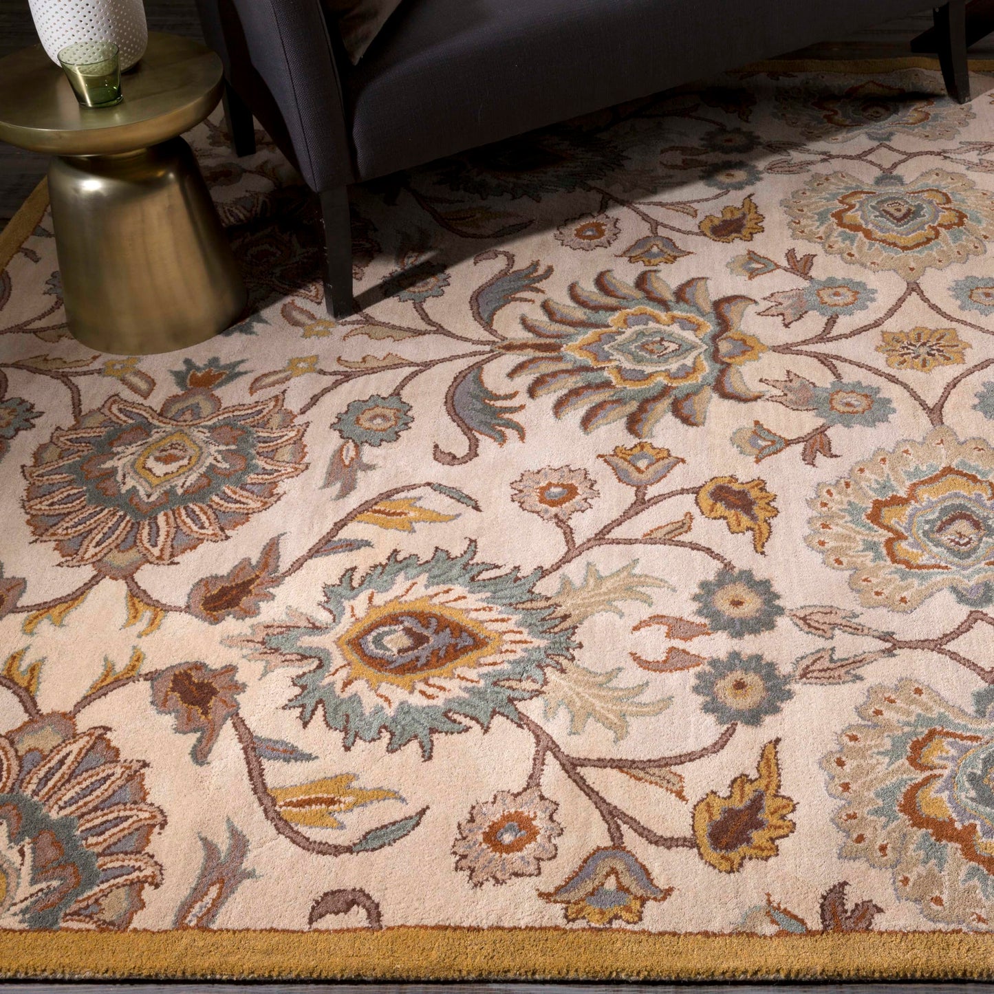 Mark&Day Wool Rugs, 8x10 Eckville Traditional Medium Gray Area Rug, Cream Yellow Blue Carpet for Living Room, Bedroom or Kitchen (7'6" x 9'6")