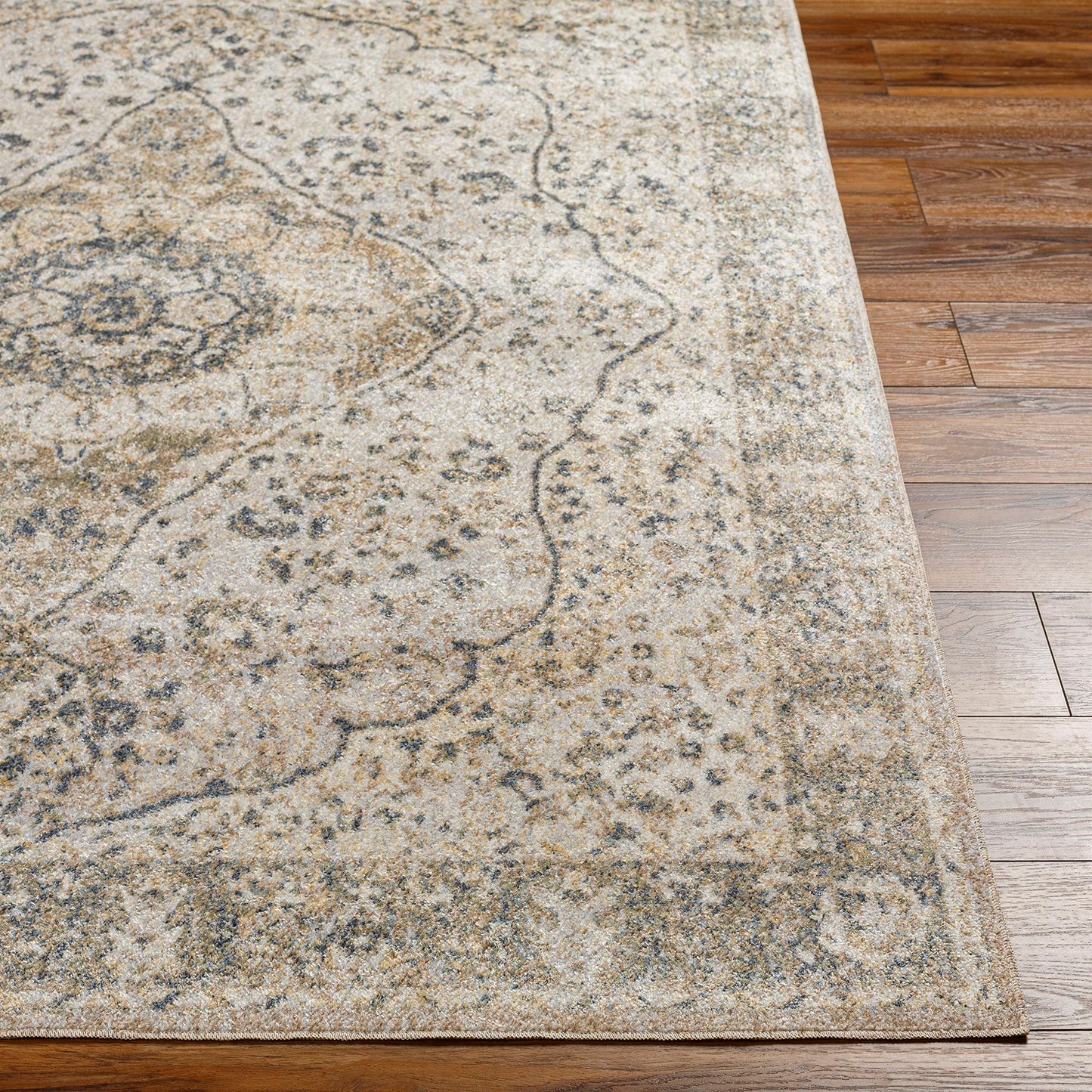 Mark&Day Washable Rugs, 6x9 Eminence Traditional Camel Area Rug, Brown Beige Yellow Carpet for Living Room, Bedroom or Kitchen (6'7" x 9', Machine Washable)